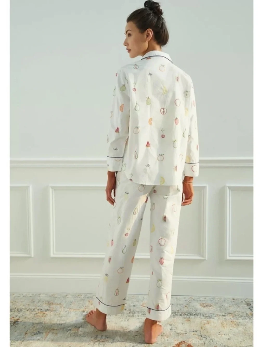 Anthro Print Fresh Fruit Medley Embroidered Pajama Set XXS‎
